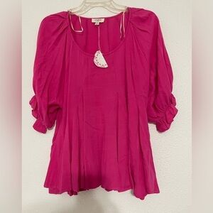 NWT Umgee Puffed Sleeve Pink Blouse Size Small